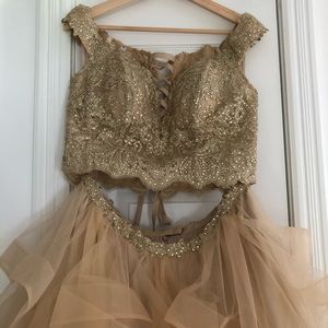 Light gold 2 piece gown prom dress or wedding